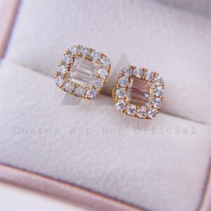 Stylish Pass Diamond Tester Baguette Moissanite Diamond Studs 10K Gold Screw Back - Image 2