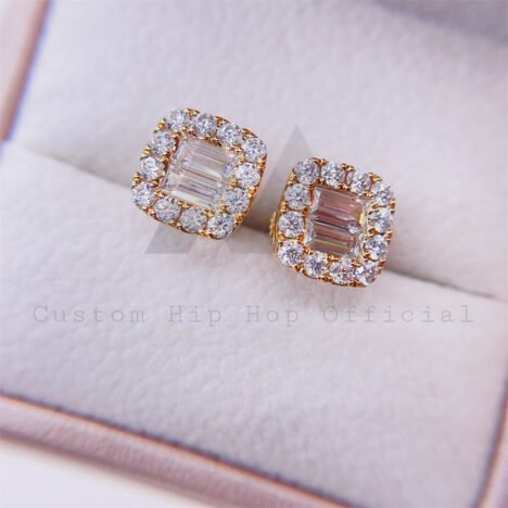 Stylish Pass Diamond Tester Baguette Moissanite Diamond Studs 10K Gold Screw Back - Image 2