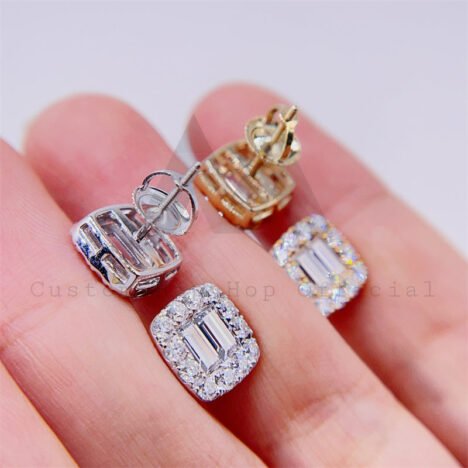 Stylish Pass Diamond Tester Baguette Moissanite Diamond Studs 10K Gold Screw Back - Image 3