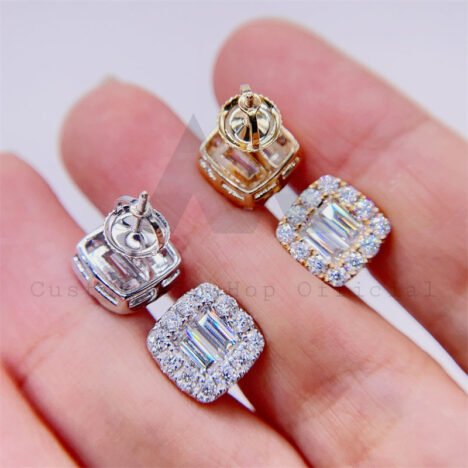 Stylish Pass Diamond Tester Baguette Moissanite Diamond Studs 10K Gold Screw Back - Image 4