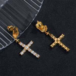 Gra Certificated 925 Silver Men Iced Out Moissanite Cross Earrings Praying Hands - Image 5