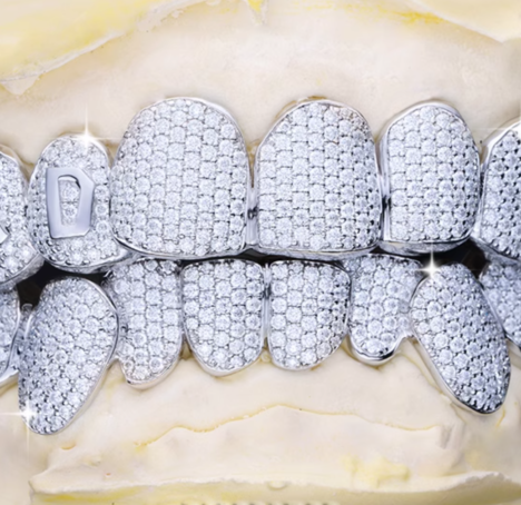 Custom Moissanite Diamond Grillz Set 8 Top 8 Bottom Silver Iced Out Hip Hop Jewelry - Image 2