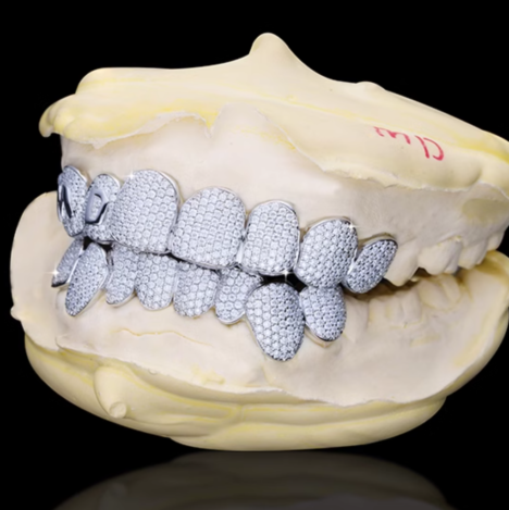 Custom Moissanite Diamond Grillz Set 8 Top 8 Bottom Silver Iced Out Hip Hop Jewelry - Image 3