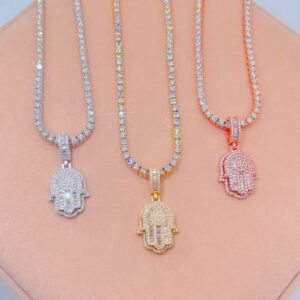 Iced Out Bling Bling Moissanite Hamsa Pendant with GRA Certificate - Image 2