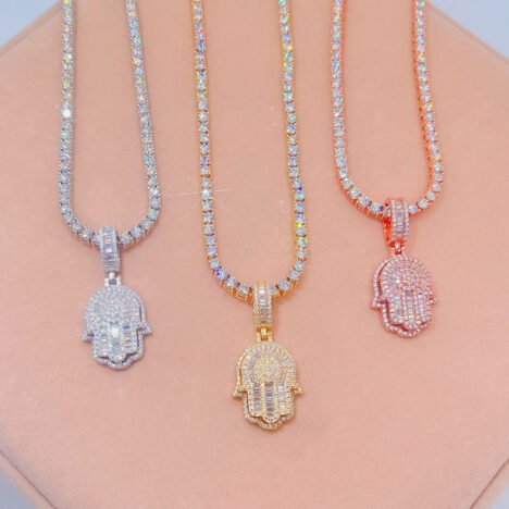 Iced Out Bling Bling Moissanite Hamsa Pendant with GRA Certificate - Image 2