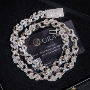 13MM Moissanite Sterling Silver Dollar Sign Chain | Hip Hop Infinity Link Jewelry - Image 3