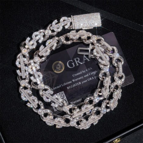13MM Moissanite Sterling Silver Dollar Sign Chain | Hip Hop Infinity Link Jewelry - Image 3