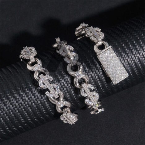 13MM Moissanite Sterling Silver Dollar Sign Chain | Hip Hop Infinity Link Jewelry - Image 4