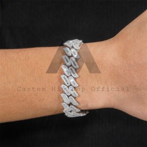 15MM Moissanite Cuban Link Bracelet - Silver Iced Out Baguette Diamond Style, Hip Hop Jewelry - Image 2