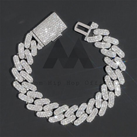 Men's 18MM VVS Moissanite Diamond Cuban Bracelet - Iced Out Three Rows Hip Hop Jewelry