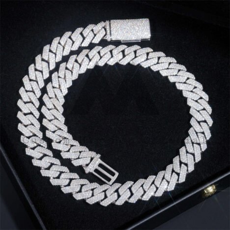 Men's 14MM Iced Out Cuban Link Chain | Sterling Silver & White Gold | Moissanite Hip Hop Jewelry