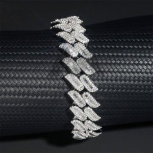 15MM Moissanite Cuban Link Bracelet - Silver Iced Out Baguette Diamond Style, Hip Hop Jewelry - Image 4
