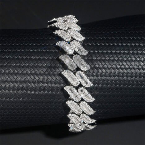 15MM Moissanite Cuban Link Bracelet - Silver Iced Out Baguette Diamond Style, Hip Hop Jewelry - Image 4
