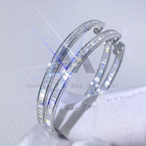 Women's 45MM Large Hoop Earrings with Baguette Moissanite Diamond - Hip Hop Jewelry
