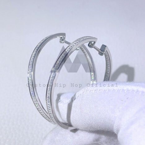 Women's 45MM Large Hoop Earrings with Baguette Moissanite Diamond - Hip Hop Jewelry - Image 4