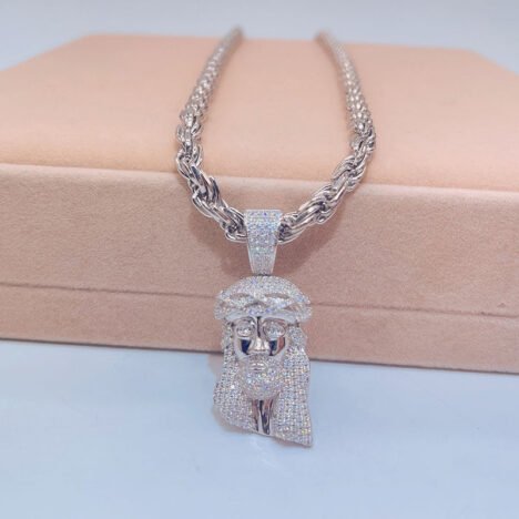VVS Moissanite Diamond Jesus Pendant in 925 Sterling Silver - White Gold Finish Hip Hop Jewelry - Image 2