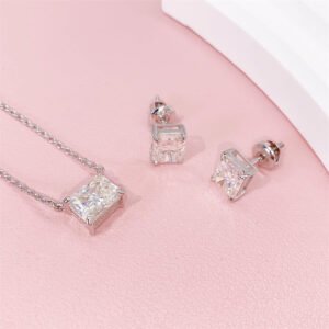 White Gold 925 Sterling Silver Pass Diamond Tester Women Jewelry Radiant Cut Moissanite Necklace Earrings Set - Image 2