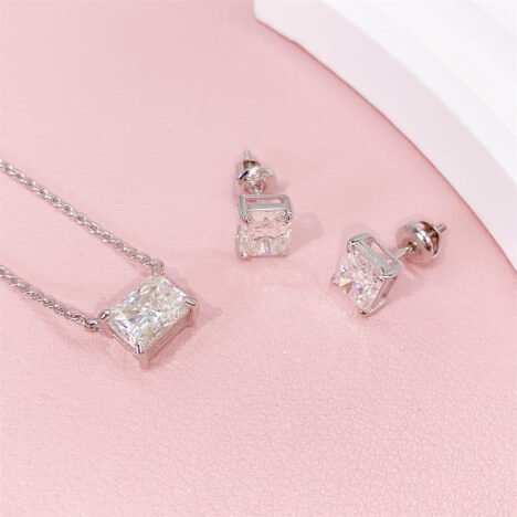 White Gold 925 Sterling Silver Pass Diamond Tester Women Jewelry Radiant Cut Moissanite Necklace Earrings Set - Image 2