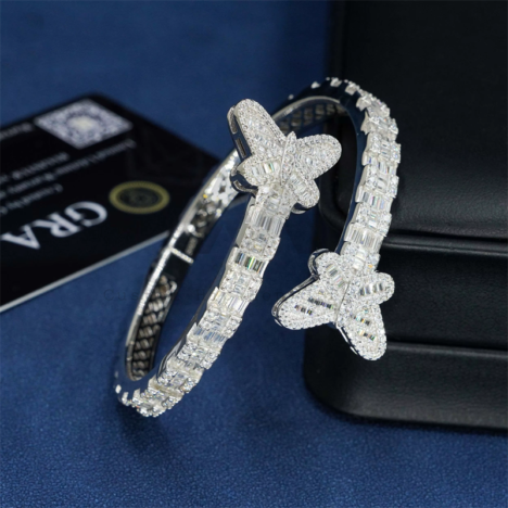 Iced Out 925 Sterling Silver Moissanite Hip Hop Jewelry Butterfly Bracelet Bangle - Image 3