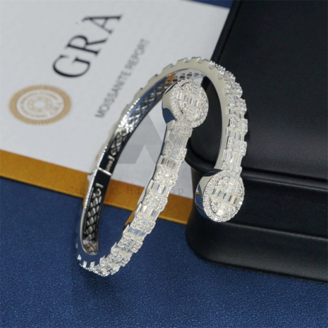 Solid Silver Men Jewelry Pass Diamond Tester Baguette Cut Moissanite Diamond Bracelet - Image 7