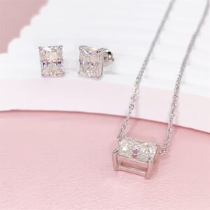 White Gold 925 Sterling Silver Pass Diamond Tester Women Jewelry Radiant Cut Moissanite Necklace Earrings Set - Image 4