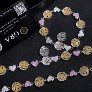 Iced Out Moissanite Tennis Chain with Heart Charm, Smiley Face Design, Hip Hop Jewelry for Men - Image 6