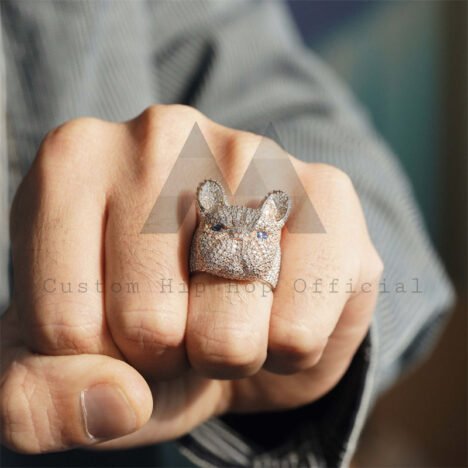 Custom Made Sterling Silver 925 3D Fully Iced Dog Head Moissanite Diamond Ring - Image 5