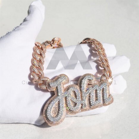 16MM Cuban Choker Name Necklace in Rose & White Gold with Moissanite - Image 3