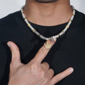 Moissanite Diamond 925 Silver Gold Plated Victory Charm Pearl Iced Out Disc Ball Pearl Chain Necklace - Image 2