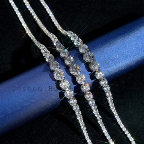 White Gold Plating 925 Sterling Silver Women Fashion Mix Stone Size Moissanite Choker Necklace - Image 4