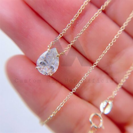 Women Classic Designer Choker Necklace 10k 14K 18K Yellow Gold 1CT Pear Cut Moissanite Diamond Necklace - Image 3