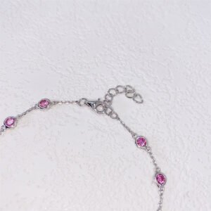 3MM Pink Moissanite Bezel Necklace, Sterling Silver Hip Hop Jewelry - Image 3