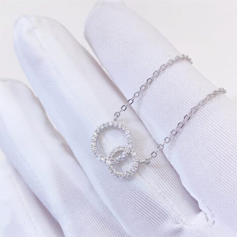 Women's 925 Silver Moissanite Double Circle Necklace - Elegant Jewelry Gift - Image 2