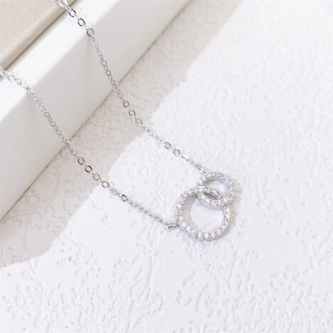 Women's 925 Silver Moissanite Double Circle Necklace - Elegant Jewelry Gift - Image 3