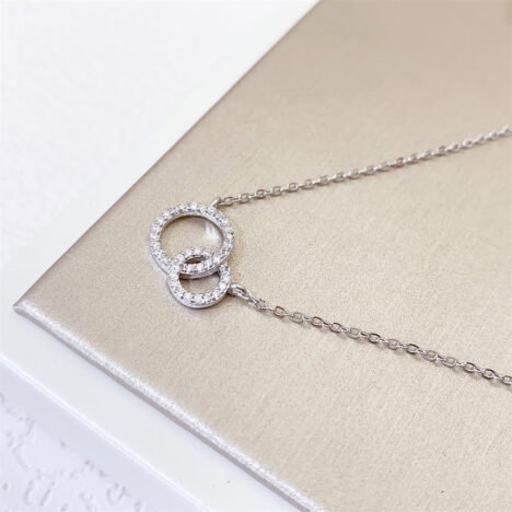 Women's 925 Silver Moissanite Double Circle Necklace - Elegant Jewelry Gift - Image 4