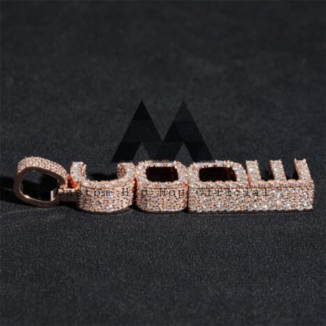 Rose Gold Moissanite Custom Name Pendant 2.5" Hip Hop Jewelry"