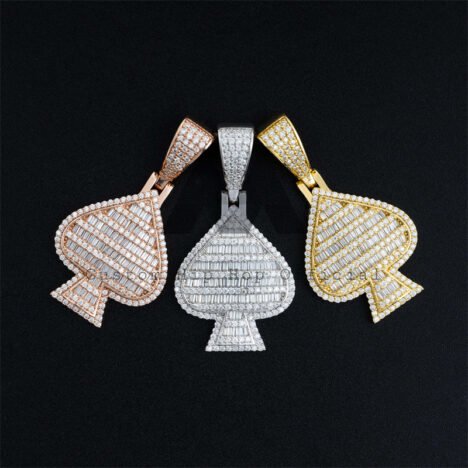 925 Silver Hip Hop Ace Pendant with Moissanite Baguettes, Iced Out Poker Symbol - Image 2