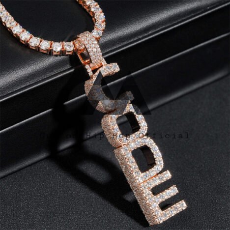 Rose Gold Moissanite Custom Name Pendant 2.5" Hip Hop Jewelry" - Image 2