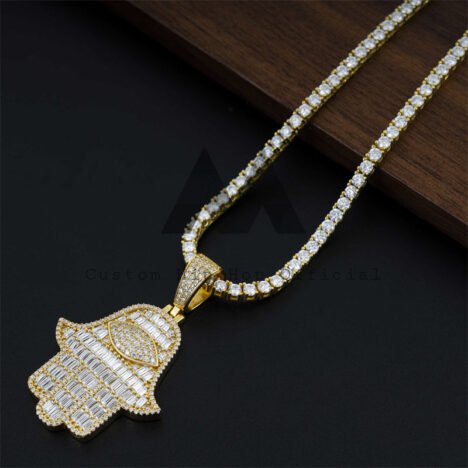 925 Silver Hamsa Pendant with Moissanite - Iced Out Hip Hop Jewelry - Image 3