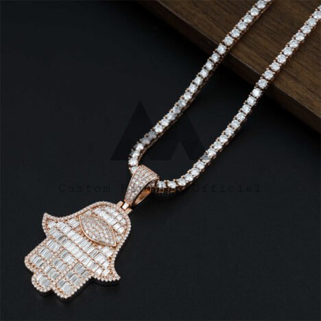 925 Silver Hamsa Pendant with Moissanite - Iced Out Hip Hop Jewelry - Image 4