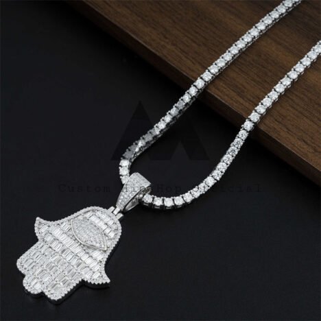 925 Silver Hamsa Pendant with Moissanite - Iced Out Hip Hop Jewelry - Image 5