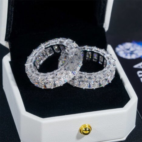 10K White Gold Moissanite Eternity Band - Unisex Hip Hop Ring - Image 2