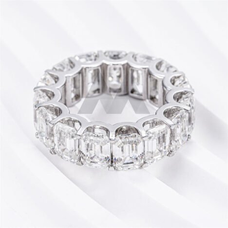 Emerald Cut Moissanite Eternity Ring | 3-5mm Iced Band | Hip Hop Jewelry - Image 4