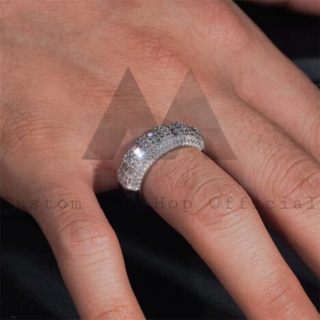 2024 new design iced out vvs moisanite baguette cut hip hop ring for men - Image 3