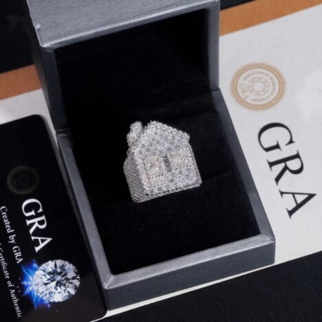 Stylish New Arrival Hip Hop VVS Baguette Cut Design Iced Out Moissanite Diamond House Ring - Image 3