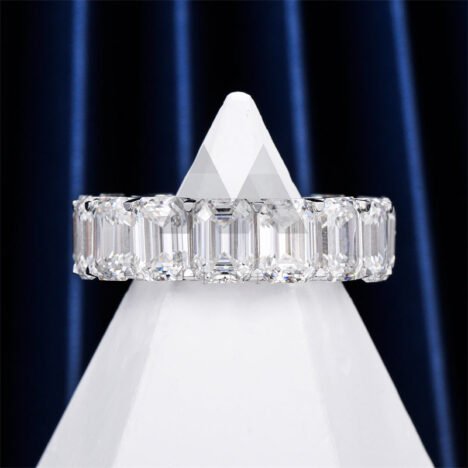 Emerald Cut Moissanite Eternity Ring | 3-5mm Iced Band | Hip Hop Jewelry - Image 7