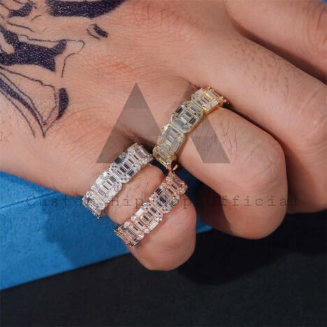 New Arrival Stylish Iced Out Baguette Cut Moissanite Eternity Ring For Men - Image 4