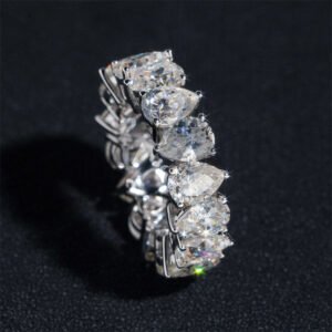 Moissanite Eternity Ring 925 Sterling Silver Pear Cut Upside Down Design - Image 4