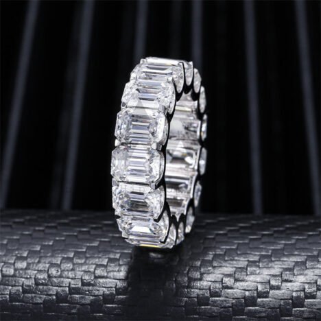 Emerald Cut Moissanite Eternity Ring | 3-5mm Iced Band | Hip Hop Jewelry