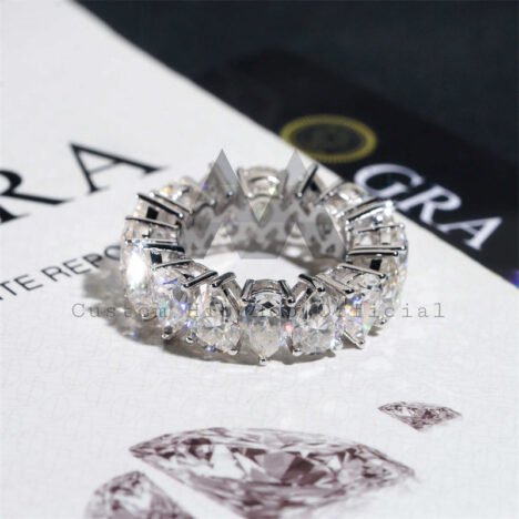Moissanite Eternity Ring 925 Sterling Silver Pear Cut Upside Down Design - Image 5